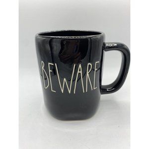Rae Dunn by Magenta Halloween BEWARE Black Coffee Mug Cup NEW Artisan Collection